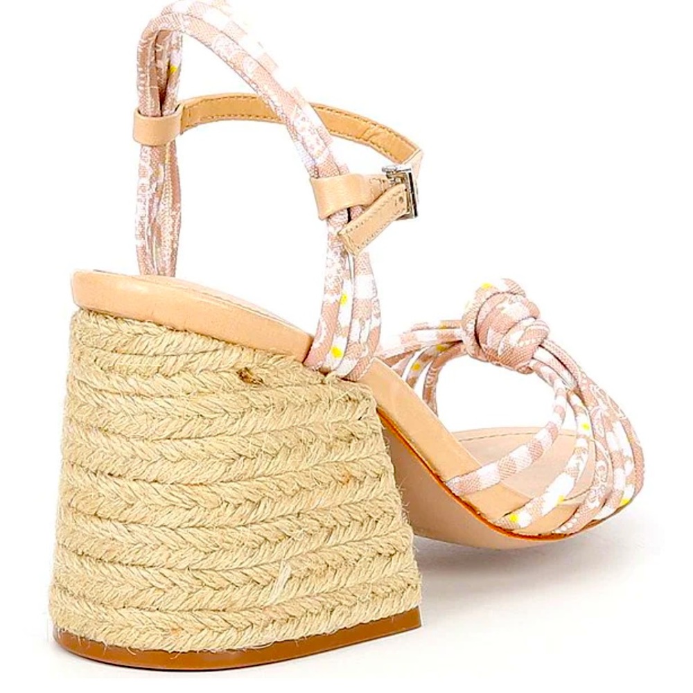 New Schutz Dahra Knotted Print Fabric Block Heel Espadrille Sandals - Picture 3 of 13